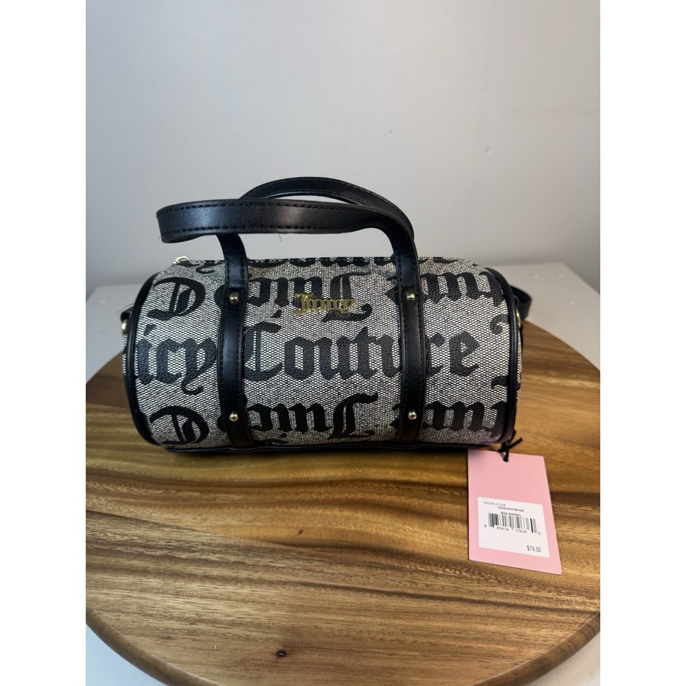 New! Viral JUICY COUTURE Mini Barrel Black Beige Bag